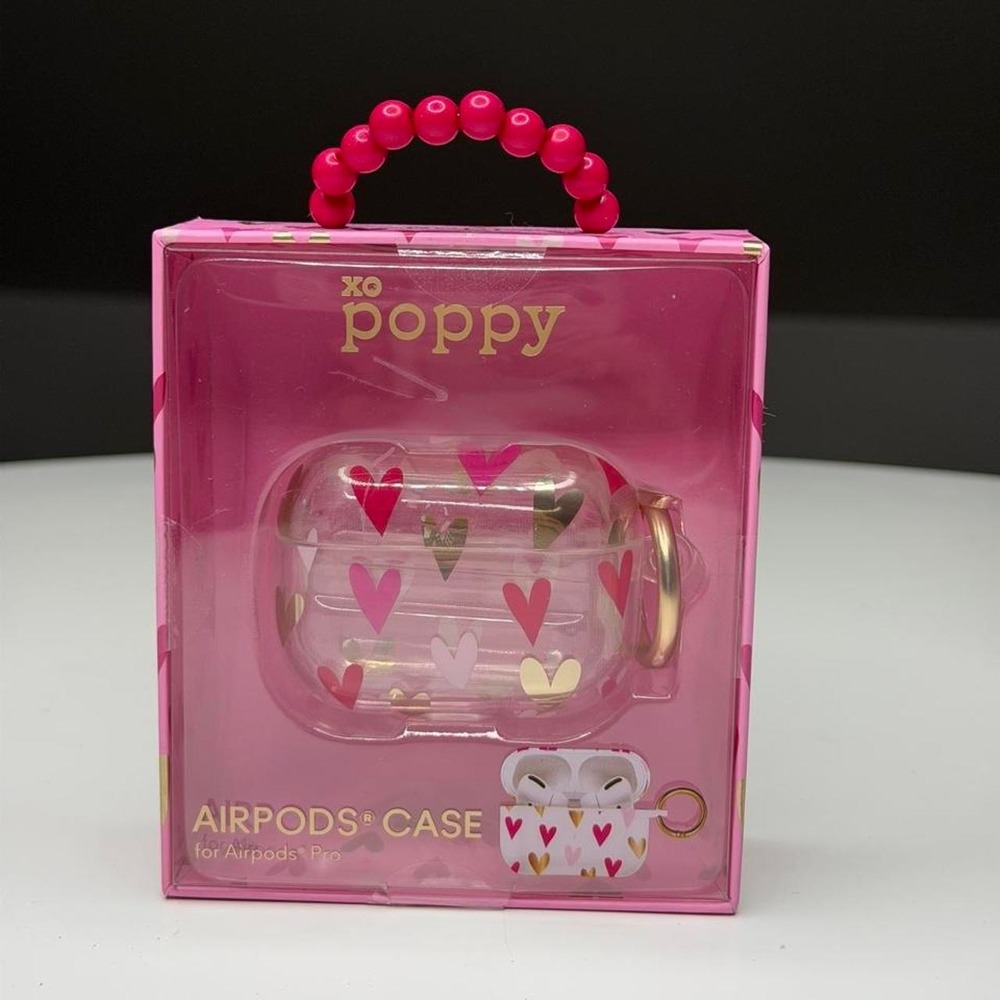 XO Poppy Heart AirPods Pro Case Pink Gold Wireless Charging Shockproof Coquette